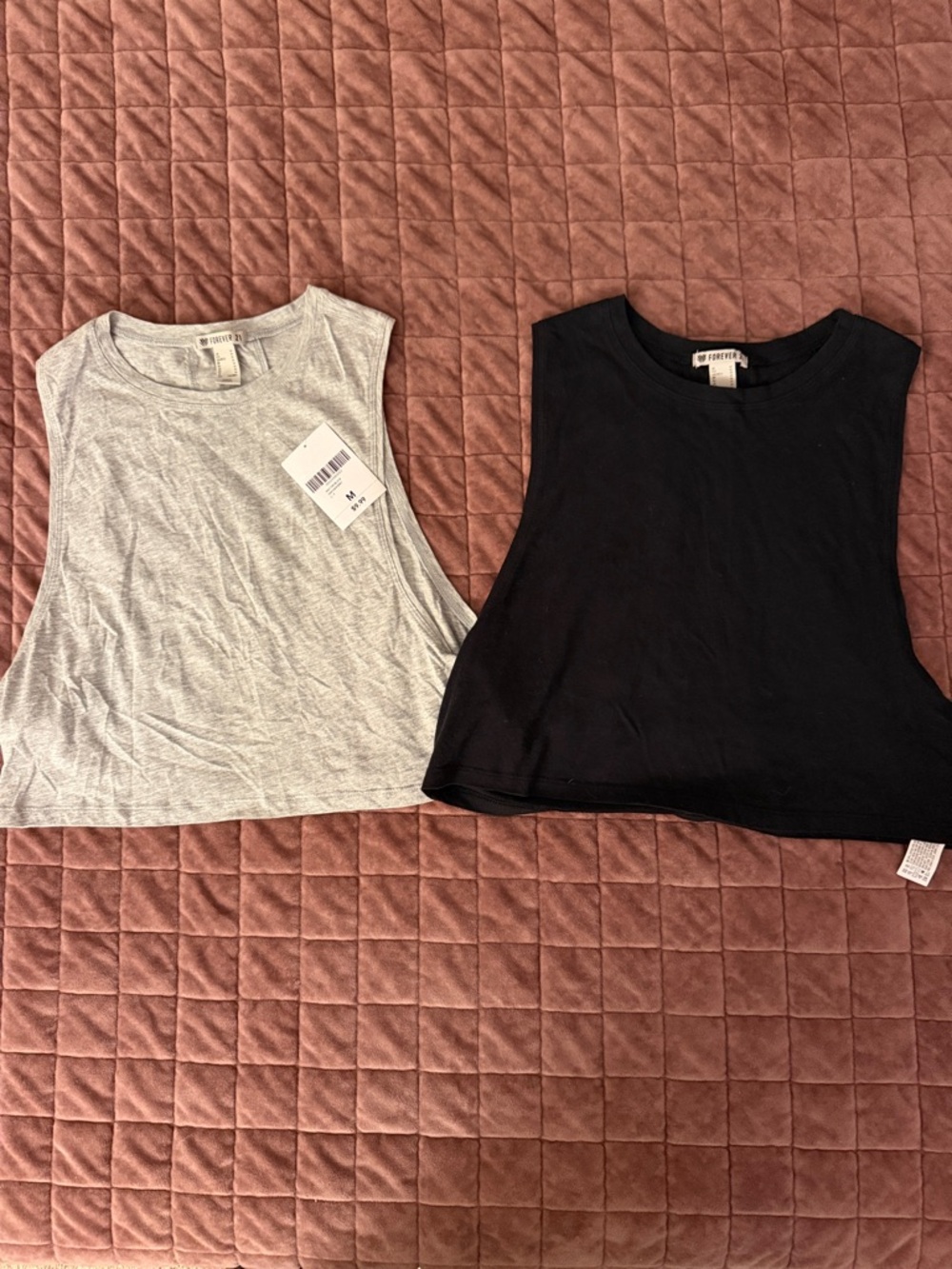Lot of Two Forever 21 Black & Light Gray Muscle Tee Size Small